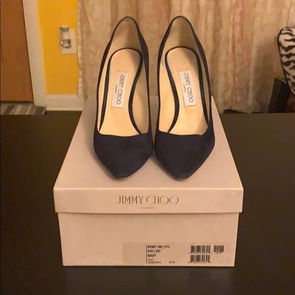 Jimmy Choo Shoes - Jimmy Choo suede navy blue Romy 100 pump